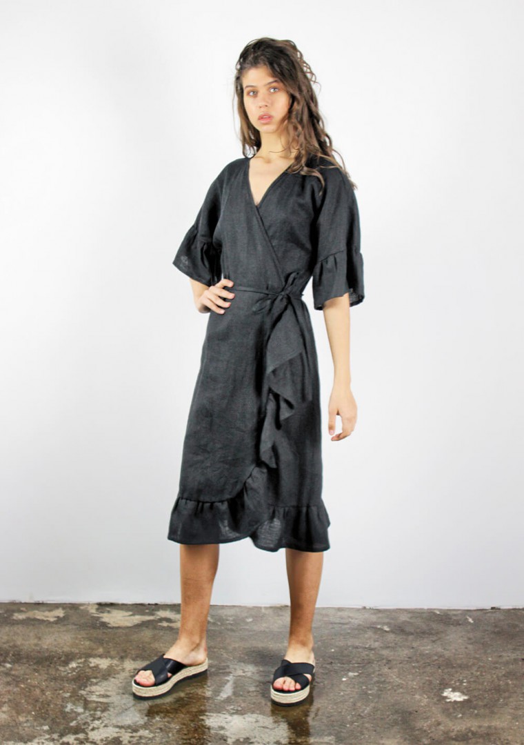 Linen wrap dress with ruffle Reina 8