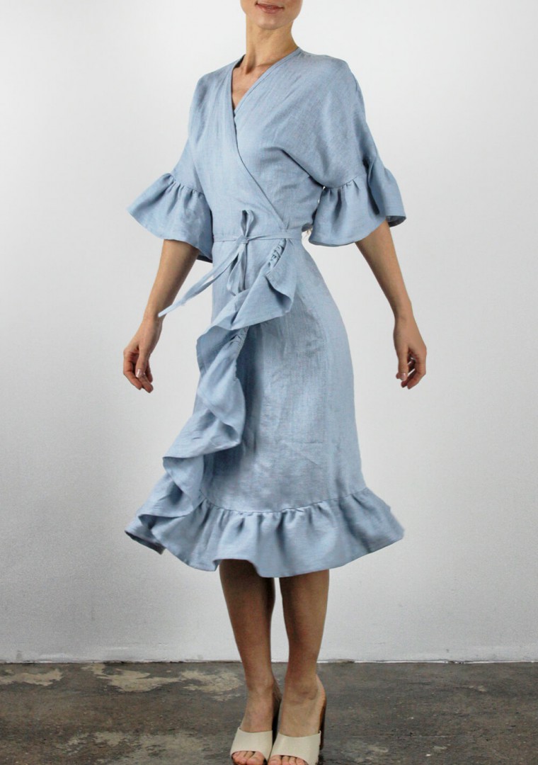 Linen wrap dress with ruffle Reina 9