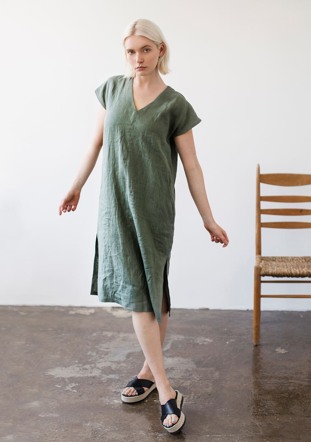 Linen V neck tunic dress Cordelia