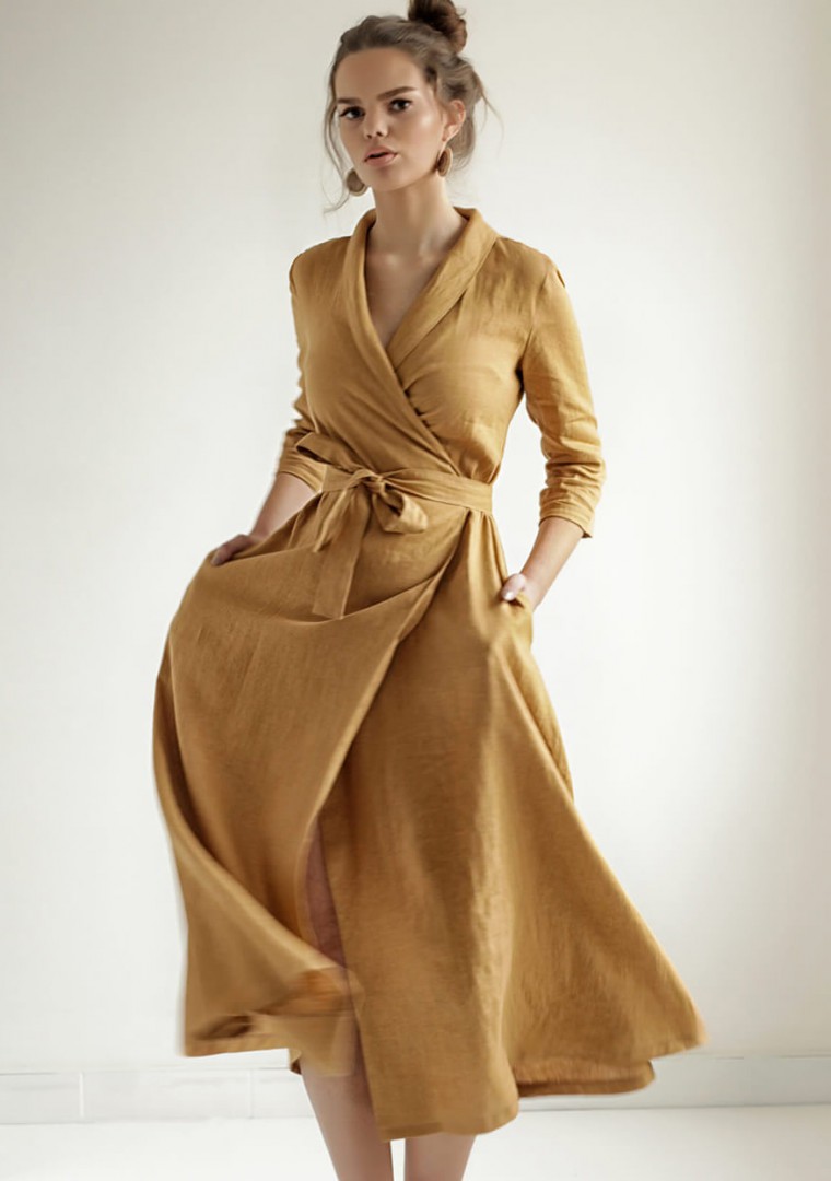 Linen wrap dress Marlena linenhandmadestudio