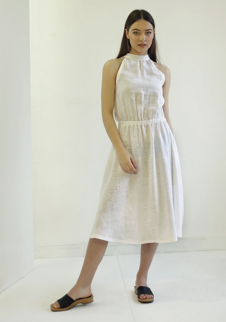 high neck linen dress
