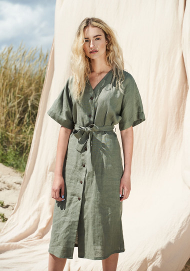 Linen button front dress with kimono sleeves Harper