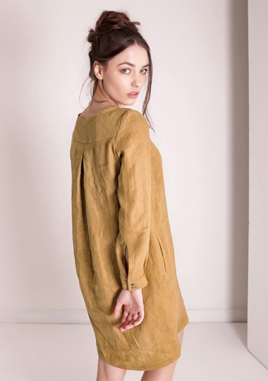 Linen shirt dress Daisy in mustard