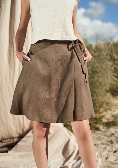 Wrap linen mini skirt Candice