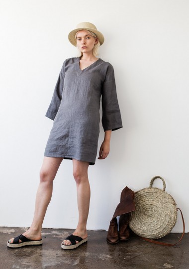 Linen V neck tunic dress Frances