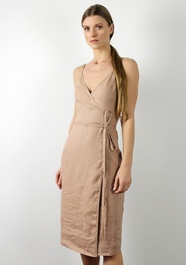 Personalized linen wrap dress with spaghetti straps Eden 4