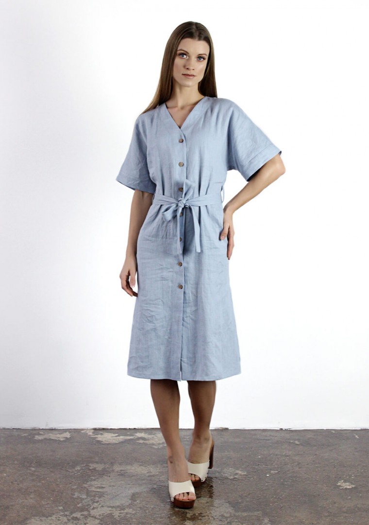 Linen button front dress with kimono sleeves Harper 6