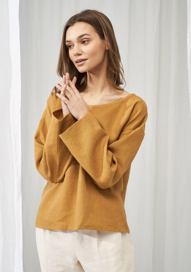 Linen boat neck top with long sleeves Bruno