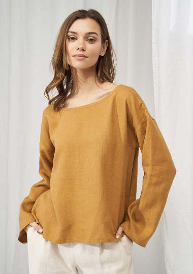 Linen boat neck top with long sleeves Bruno