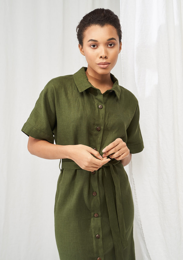Linen short sleeve shirt dress Asuna 2