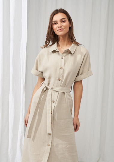 Linen short sleeve shirt dress Asuna