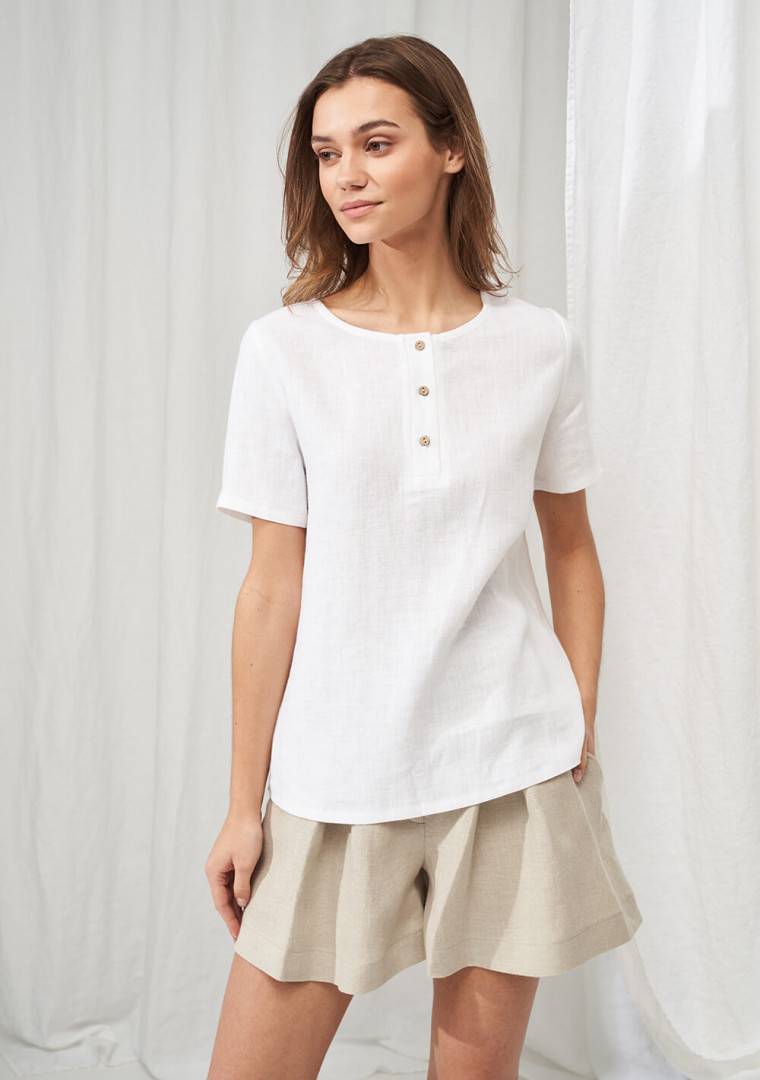 Linen T-shirt with button detail Nina 1