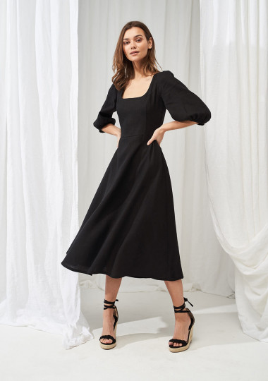 Puff sleeve linen dress Aurora