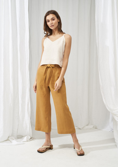 Linen Pants RILEY, Linen Crop Pants, Summer Linen Pants, Relaxed Linen Pants,  Pull on Linen Pants, Moss Green Linen Pants 