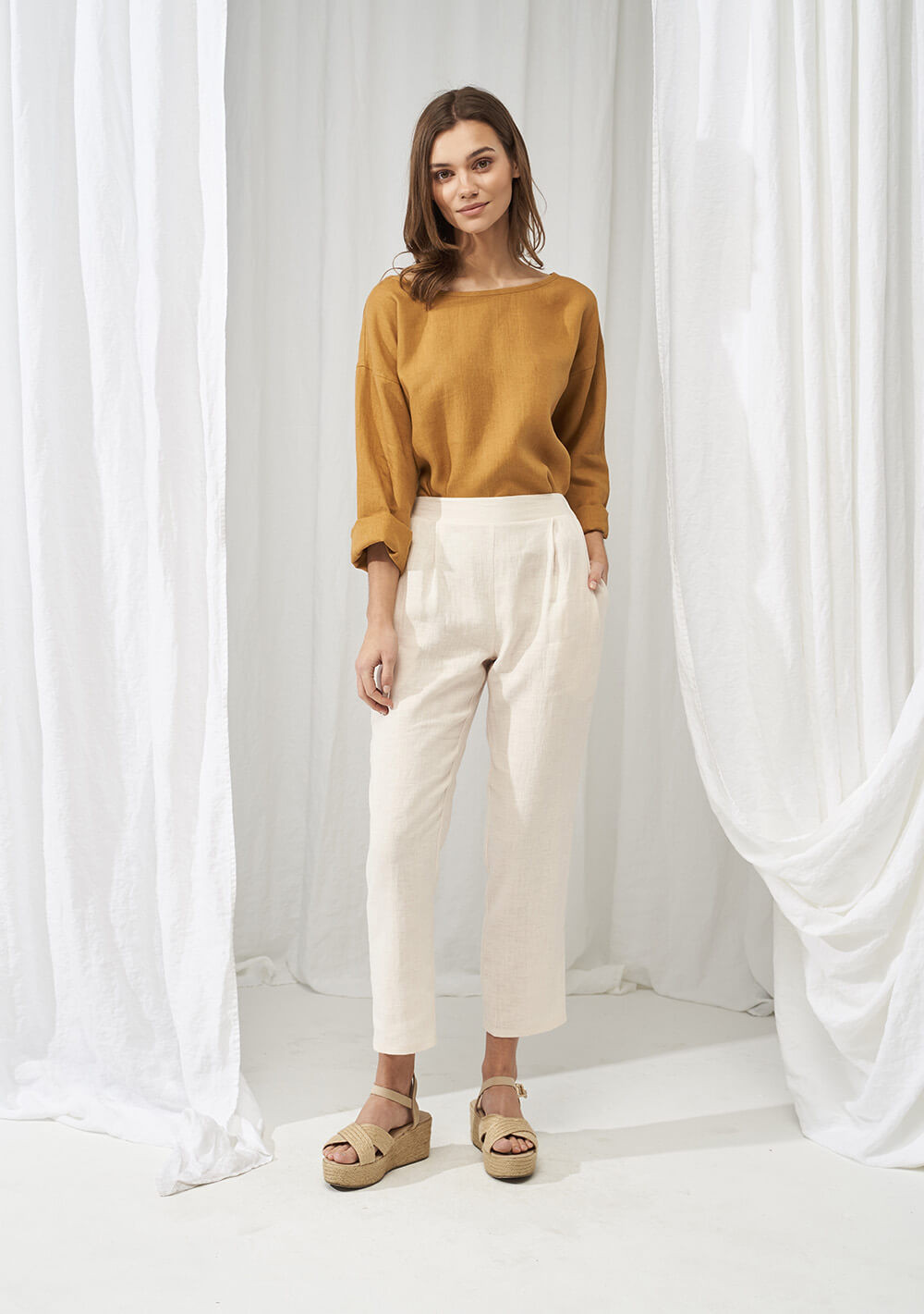 Elastic waist linen pants Leticia