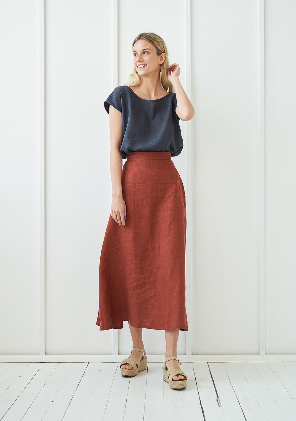 Ankle length linen skirt India