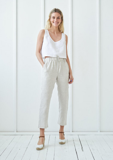 Fray Drawstring Linen Pants Grey : shop at velvet