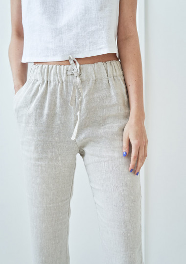 Linen Drawstring Pant - Cream