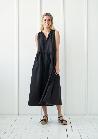 Long linen dress with tie neck detail Aylin