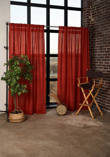 Set of 2 linen curtain panels in Red Clay