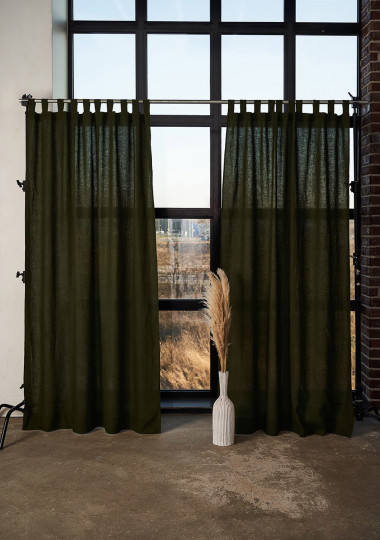 Linen tab top curtain panel in Forest Green