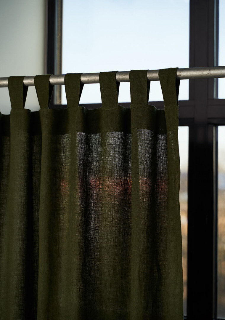 Linen tab top curtain panel in Forest Green 4