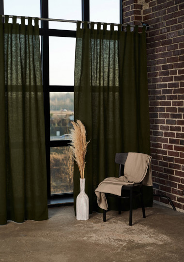 Linen tab top curtain panel in Forest Green