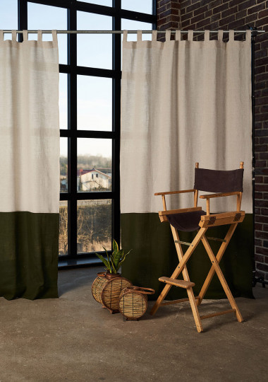 2 linen color block curtains