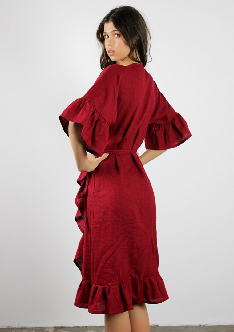 Linen wrap dress with ruffle Reina 4