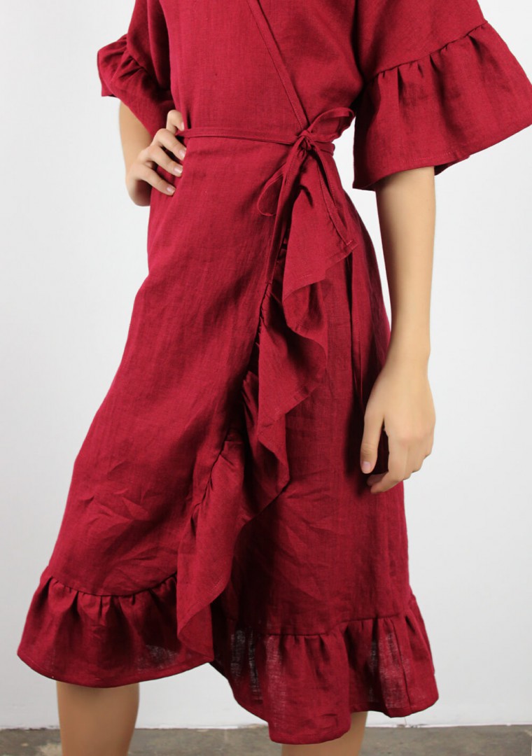 Linen wrap dress with ruffle Reina 5