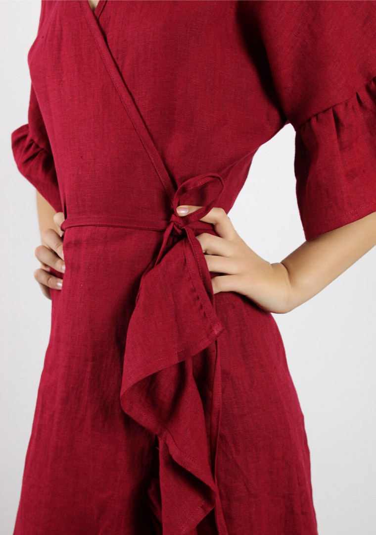 Linen wrap dress with ruffle Reina 6