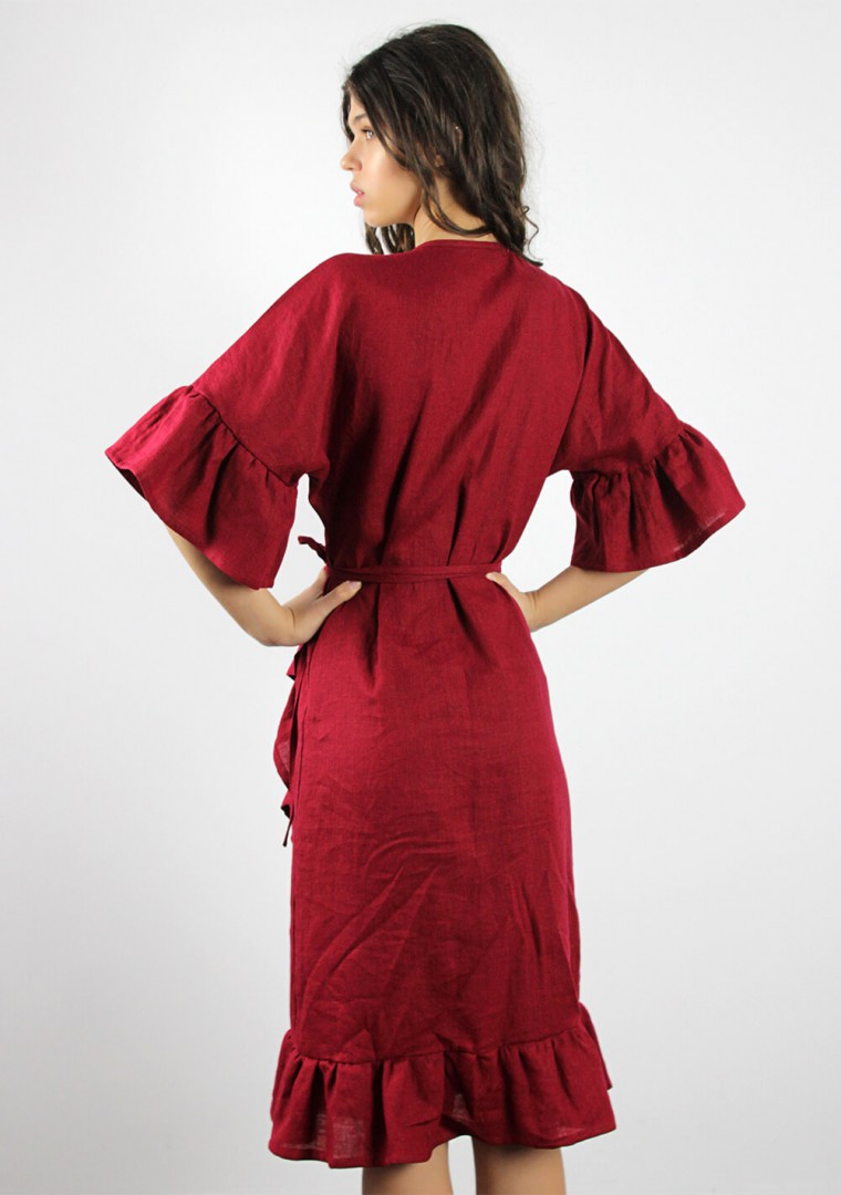 Linen wrap dress with ruffle Reina 7