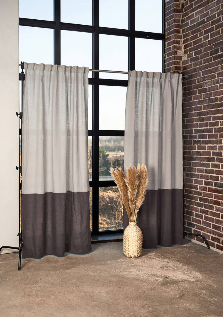 Set of 2 linen color block curtains in gray 1
