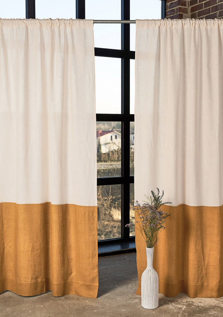 2 linen rod pocket color block curtain panels 2
