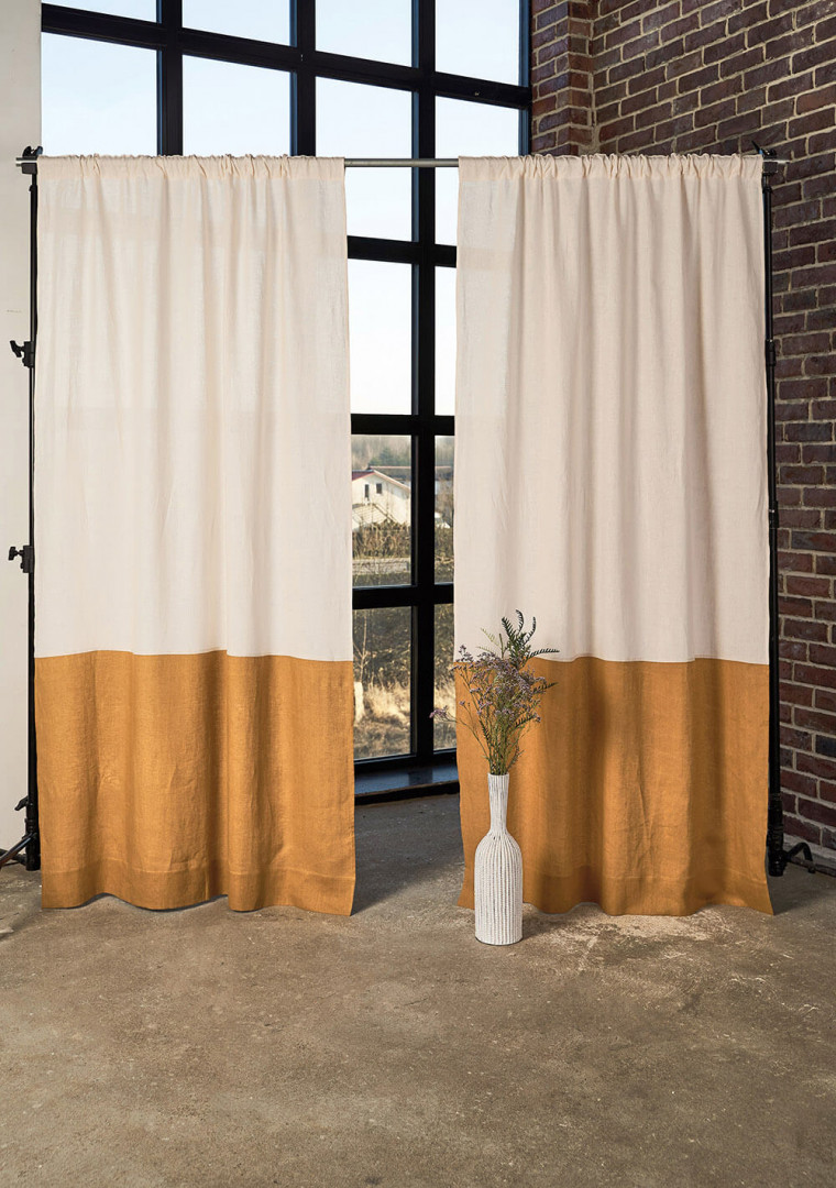 2 linen rod pocket color block curtain panels 1