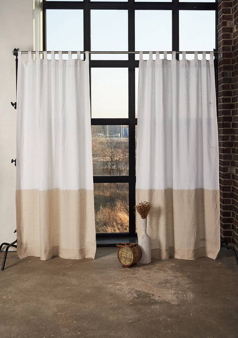 Set of 2 linen color block curtains 2