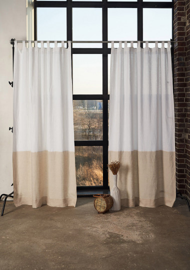 Set of 2 linen color block curtains