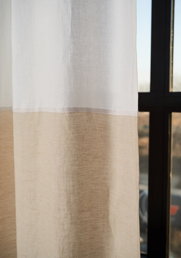 Set of 2 linen color block curtains 3