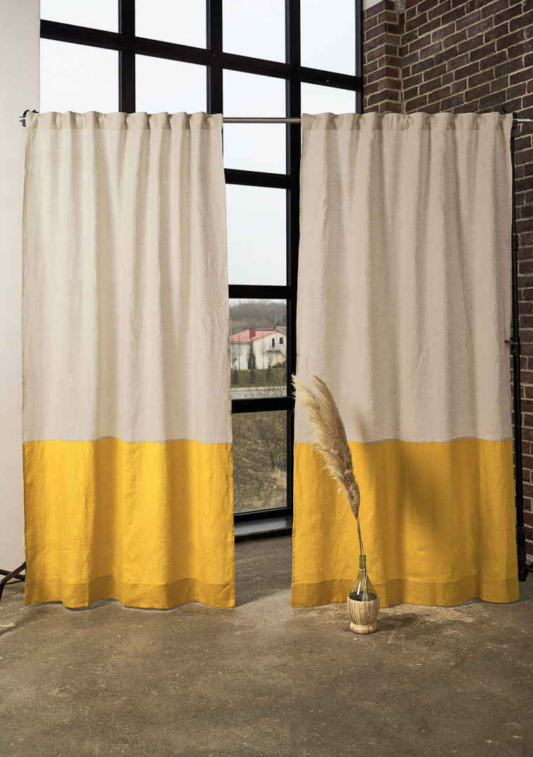 2 linen color block curtain panels 1