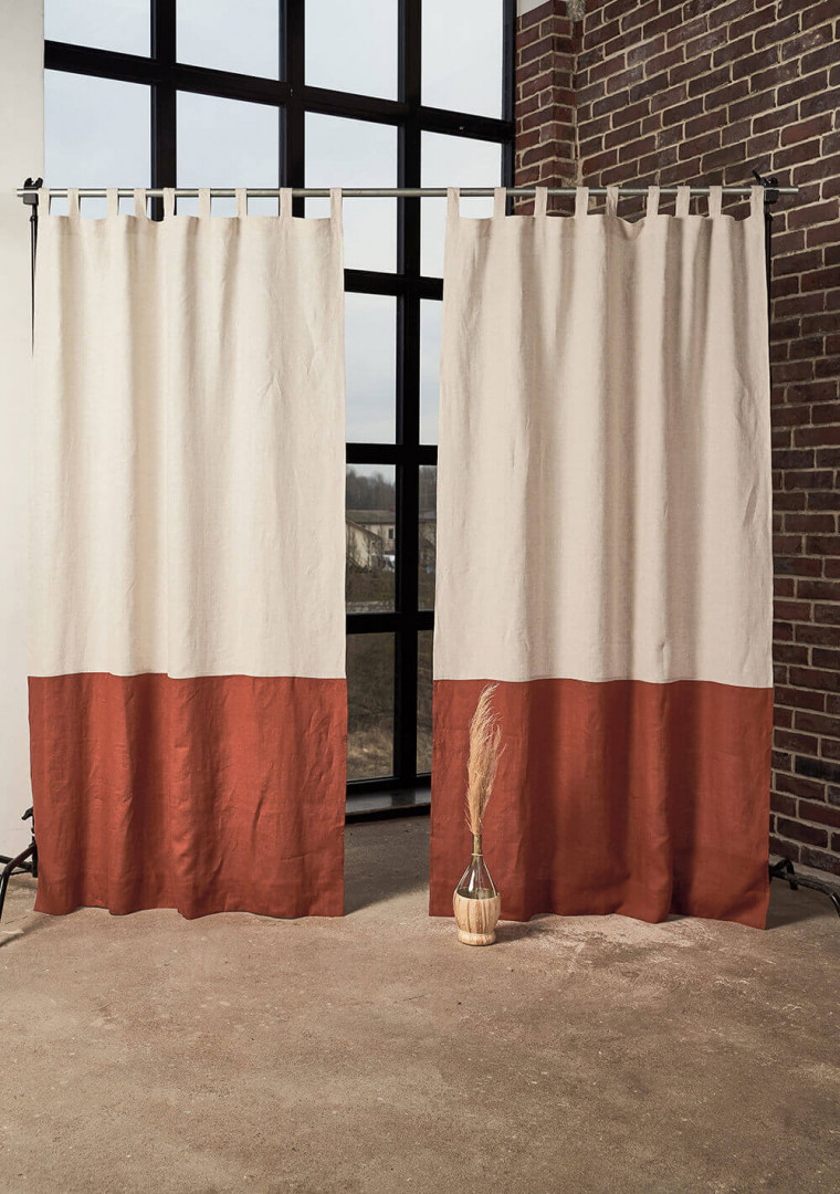 Linen color block curtains set of 2 1