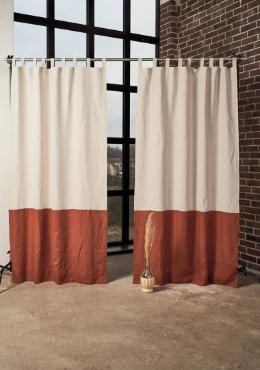 Linen color block curtains set of 2