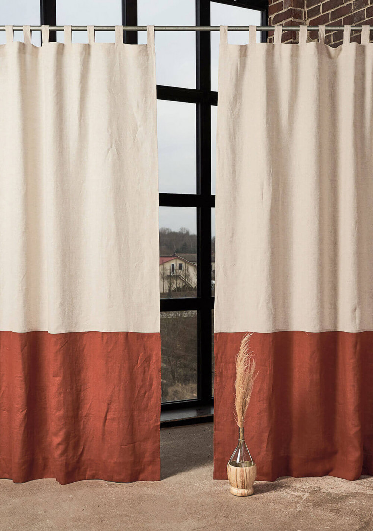 Linen color block curtains set of 2 2