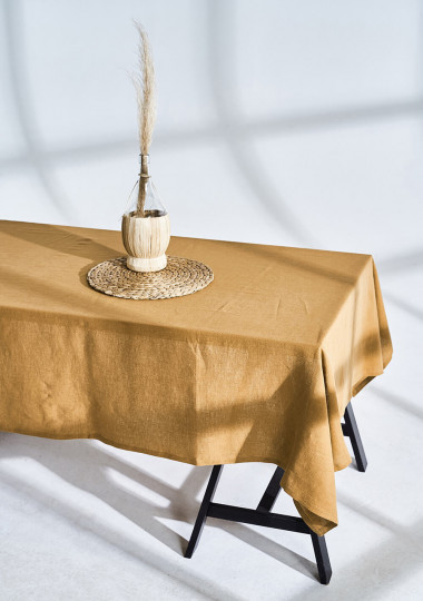 Linen tablecloth in mustard