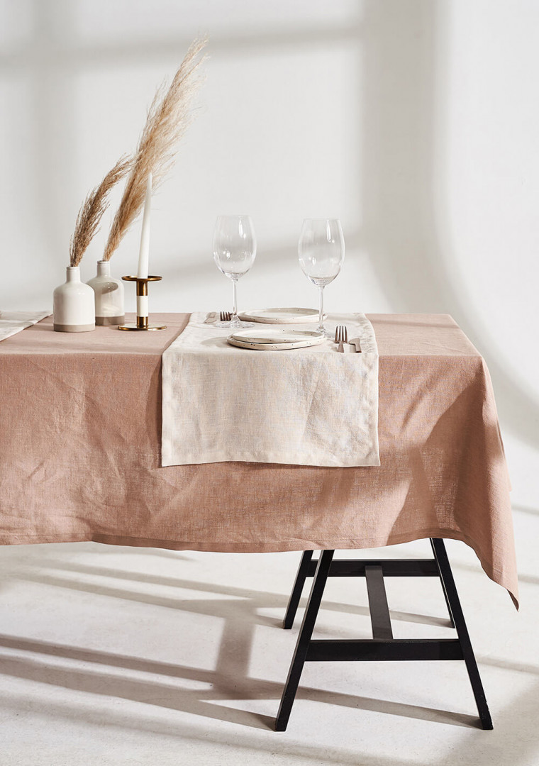 Linen tablecloth in cream tan 3