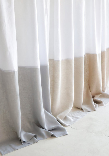 Color block linen curtain