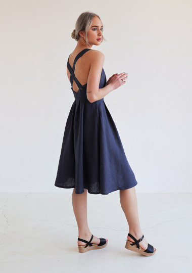 Cross back linen dress Paula