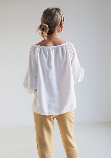 Linen blouse Bloom with tie neck