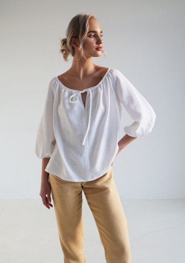 Linen blouse Bloom with tie neck