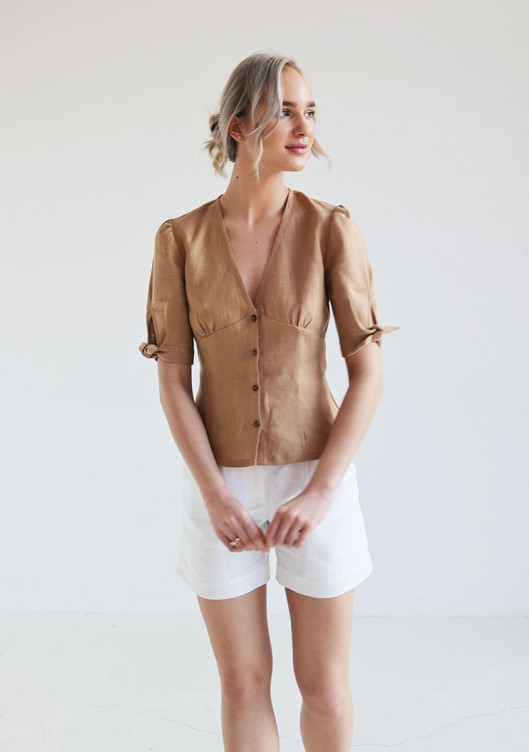 Linen top Flavia with tie sleeves 3