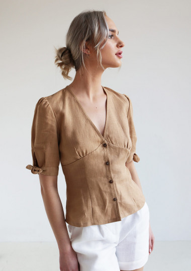 Linen top Flavia with tie sleeves